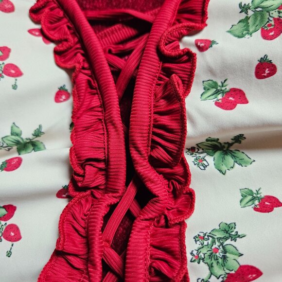 LACEMADE VIBRANT STRAWBERRY BODYSUIT NWT SIZE XL FRONT CORSET LACING. - Picture 3 of 8